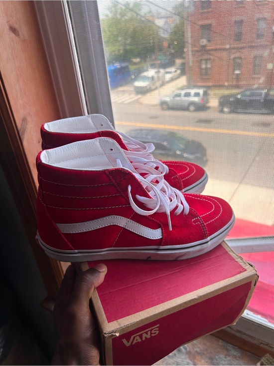 Vans Other - Vans Red and White High-Top Skate Sneakers